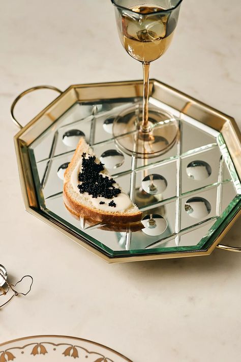 The Met x Anthropologie Mirrored Metal Tray | AnthroLiving Bar Tray Styling, Mirrored Serving Tray, Crown Candle Holder, Anthropologie Mirror, Picture Frame Ornaments, Art Nouveau Pattern, Tray Styling, Glass Stars, Paper Gift Tags