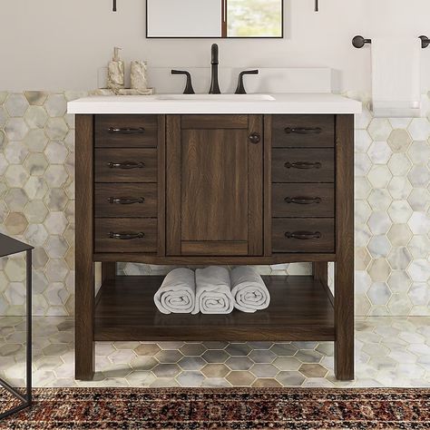 allen + roth Kingscote 36-in Espresso Undermount Single Sink Bathroom Vanity with White Engineered Stone Top in the Bathroom Vanities with Tops department at Lowes.com Lowes Bathroom Vanity, 36 Inch Vanity, Park Lane Jewelry, Single Sink Bathroom, Allen Roth, Sink Bathroom Vanity, Single Sink Bathroom Vanity, Engineered Stone, Pull Out Drawers