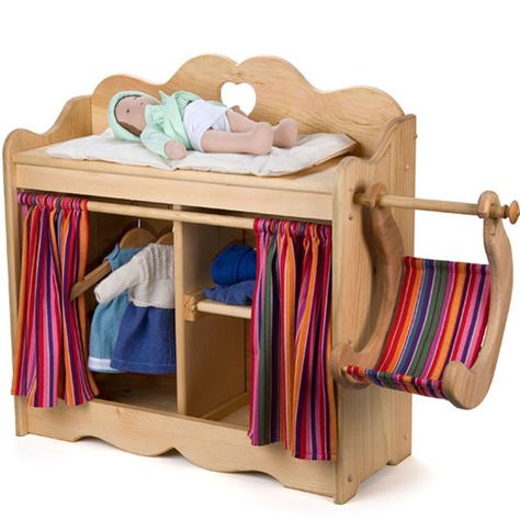 Doll Changing Table with Doll Swing Doll Changing Table, Wooden Toy Castle, Baby Doll Furniture, Bitty Twins, Wooden Play Kitchen, Doll Crib, Toy Barn, Dolls Furniture, Kid Projects