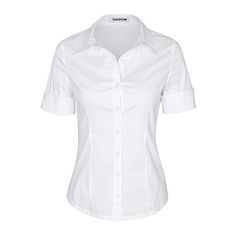 White Short Sleeve Blouse, Professional Wear, Uniform Shirts, Women's Button Down Shirt, White Button Down Shirt, Tailored Shorts, Tailored Shirts, Work Blouse, Cut Shirts