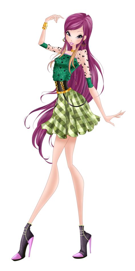 Roxy  Checkered Chic by HimoMangaArtist.deviantart.com on @DeviantArt Winx Club Roxy Outfits, Winx Club Roxy, Roxy Winx Club, Klub Winx, Bloom Winx Club, Fairy Clothes, Flapper Style, Anime Dress, Fairy Princesses