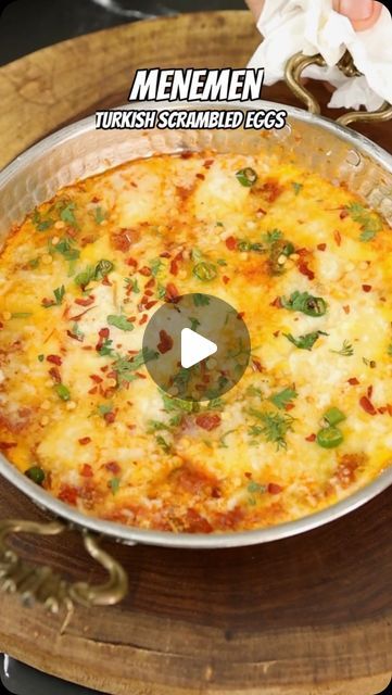 Benazeer Dhorajiwala on Instagram: "Sunday Breakfast ke liye save this reel! ❤️ Detailed recipe is here as well as pinned in the comments. 

Ingredients and Method for Menemen
In a pan, Add 1 Tbsp Ghee
2 Big Tomatoes Chopped 
1 Medium Sized Capsicum Chopped
Salt
1 Tsp Tomato Paste (Optional) 
1/2 Tsp Black Pepper Powder
1/2 Tsp Red Chilli Powder
-Cover and cook till everything is mushy and tomatoes are soft
-Then, Break 2 Eggs on the pan and lightly scramble it. Do not mix everything together, just scramble the yolk till it’s spread out.
-Garnish with slice cheese, Mozzarella cheese, Green Chillies, Chilli Flakes, Coriander Leaves.
-Cover and cook till the egg is cooked and cheese is melted
Serve with toasted bread and enjoy!

#scrambled eggs #recipereels #turkisheggs #breakfastideas #sund Menemen Recipe, Turkish Eggs, Big Tomato, Cheese Mozzarella, Fast Cooking, Red Chilli Powder, Toasted Bread, Interesting Recipes, Sunday Breakfast