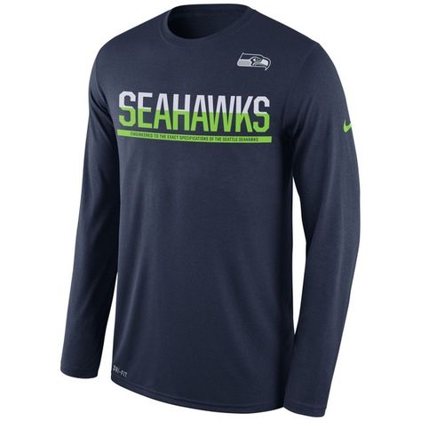 Nike Men's Seattle Seahawks Team Practice Long Sleeve T-Shirt ($38) ❤ liked on Polyvore featuring men's fashion, men's clothing, men's shirts, men's t-shirts, navy, mens navy blue shirt, mens long sleeve t shirts, old navy mens shirts, mens navy blue t shirt and nike mens shirts Seahawks Outfits, Falcons Logo, Atlanta Falcons Logo, Cool Fan, Nike Mens Shirts, Navy Blue T Shirt, Navy Blue Shirts, Dri Fit Shirt, Men's Long Sleeve T-shirt