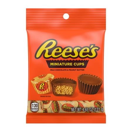 Don't let their small size fool you: REESE'S Miniatures milk chocolate peanut butter cups candies are huge on chocolate and peanut butter taste. Individually wrapped, bite size and perfectly pop-able, REESE'S Miniatures candies make a delicious anytime treat. Plus, this bag ensures you'll have plenty for all your friends and family during get-togethers. You can even have this bag tag along with you as you begin a road trip adventure or enjoy a midday pick-me-up at the office. All you have to do Reeses Candy, Reese's Chocolate, Peanut Butter Snacks, Peanut Butter Candy, Reeses Cups, Milk Chocolate Candy, Chocolate Peanut Butter Cups, Chocolate Snacks, Chewy Candy