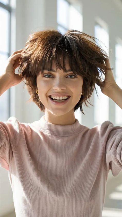 71 Long Bangs Pixie Haircuts: Stylish Ideas for Round Faces, Thick Hair, and Undercut Hairstyles Pixie Cut With Long Bangs, Pixie Cut Round Face, Image Prompts, Short Haircuts With Bangs, Pixie Haircut For Round Faces, Pixie Cut With Bangs, Bangs For Round Face, Edgy Haircuts, Long Pixie Cuts