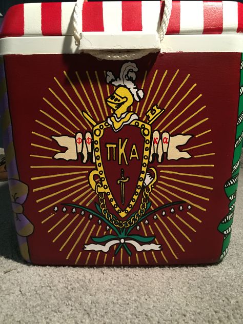 Pi Kappa Alpha crest fraternity cooler Pi Kappa Alpha Cooler, Pike Cooler Ideas Fraternity, Pike Frat Cooler, Date Party Outfit, Pike Fraternity, Pike Cooler, Nola Cooler, Fraternity Paddles, Fraternity Cooler