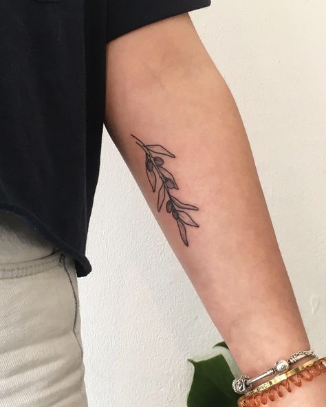 Handpoked Olive Branch Tattoo #handpokedtattoo #handpoke #tattoo take a look at instagram: poke.evoke Olive Branch Tattoo Hand, Olive Branch Arm Tattoo, Olive Leaf Tattoo, Justin Tattoo, Olive Tree Tattoos, Aesthetic Intro, Tattoos 2022, Olive Tattoo, Olive Branch Tattoo