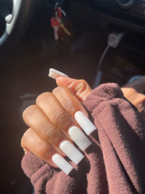 white nails, nail ideas, white, nail designs All White Long Nails, Regular White Nails, Medium White Nails, White Medium Nails, Plain White Nails, All White Nails, Plain Acrylic Nails, Long White Nails, Hawaii Waterfalls