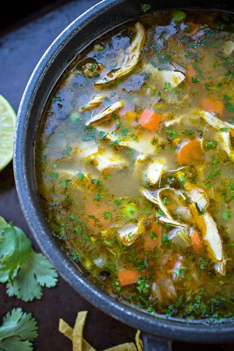 Zesty Chicken & Rice Soup, and Finding Pleasure and Gratitude at the Bottom of an Empty Bowl Chicken Soup With Cilantro, Brothy Chicken Tortilla Soup, Brothy Soup Recipes, Soup With Cilantro, Brothy Soups, Brothy Soup, Zesty Chicken, Chicken Rice Soup, Savory Soups