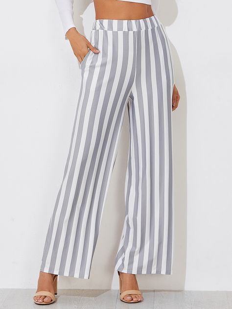 Loose Cotton Pants, Styling Wide Leg Pants, Womens Long Pants, Striped Wide Leg Trousers, Striped Pant, Striped Wide Leg Pants, Casual Wide Leg Pants, Colored Pants, Pinterest Closet