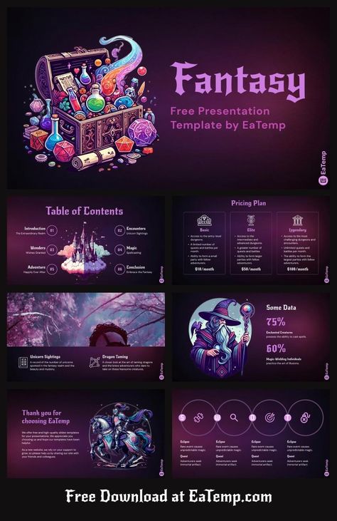 Fantasy 13 Graphic Design Templates Backgrounds, Powerpoint Slides Template Free, Website Theme Ideas, Aesthetic Ppt Ideas, Fantasy Layout, Fantasy Branding, Fantasy Website, Brand Bible, Website Layout Inspiration