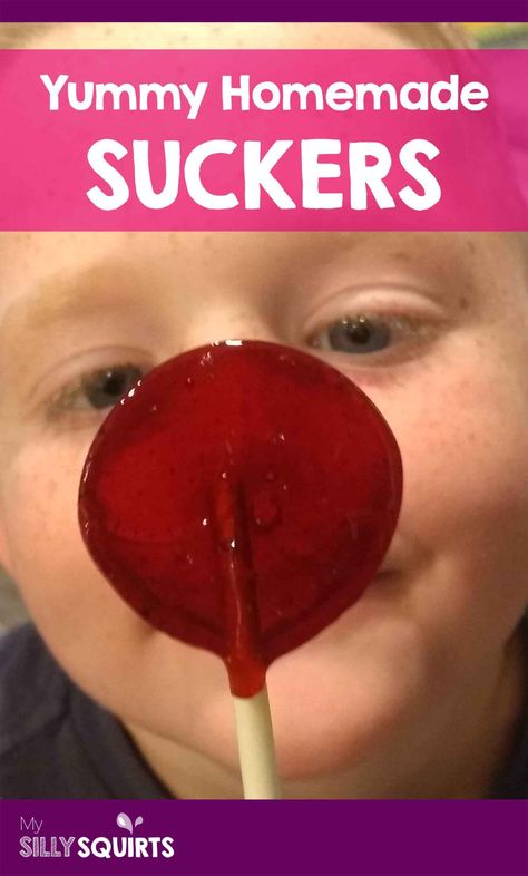 How to make yummy homemade suckers - My Silly Squirts Lorann Hard Candy Recipe, Homemade Suckers, Home Made Candy, Hard Candy Recipes, Healthy Candy, Peanut Butter Smoothie, Homemade Syrup, Candy Recipes Homemade, Sheet Cake Recipes