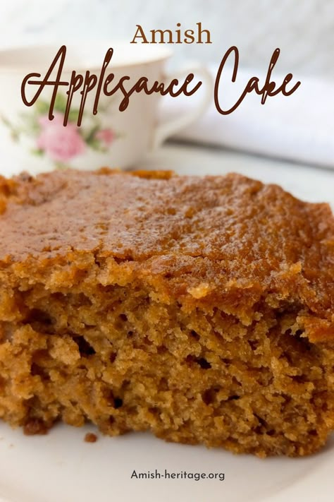 Slice of applesauce cake Homemade Applesauce Cake Recipes, Easy Apple Sauce Cake, Cake Using Applesauce, Dessert Using Applesauce, Amish Applesauce Cake, Applesauce Cake Recipe Old Fashioned, Apple Spice Cake Using Box Cake And Applesauce, Joy Of Baking Recipes, Cake Mix Applesauce Cake