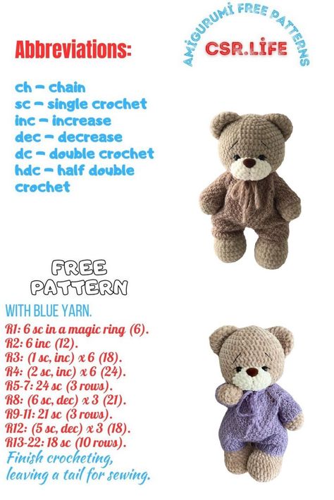 Teddy Bear Amigurumi: Create Your Own Cuddly Companion with Our Free Pattern Amigurumi Toys Free Pattern Little Bear Crochets, Free Amigurumi Teddy Bear Crochet Patterns, Amigurumi Teddy Bear Free Pattern, Knitted Teddy Bear Pattern Free, Teddy Bear Crochet Pattern Free, Crochet Bear Pattern Free, Bear Crochet Pattern Free, Teddy Bear Ideas, Crochet Baby Teddy