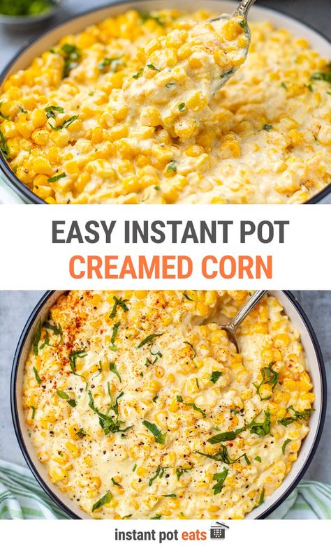 Instant Pot creamed corn is creamy, sweet and savory and so easy to make. Serve this classic Southern side dish at a barbecue or over the holidays such as Thanksgiving or Christmas. Instant Pot Christmas Recipes, Canned Creamed Corn, Instant Pot Side Dishes, Pot Potpourri, Cream Cheese Corn, Creamed Corn Recipes, Table Spread, Christmas Meals, Corn Recipe