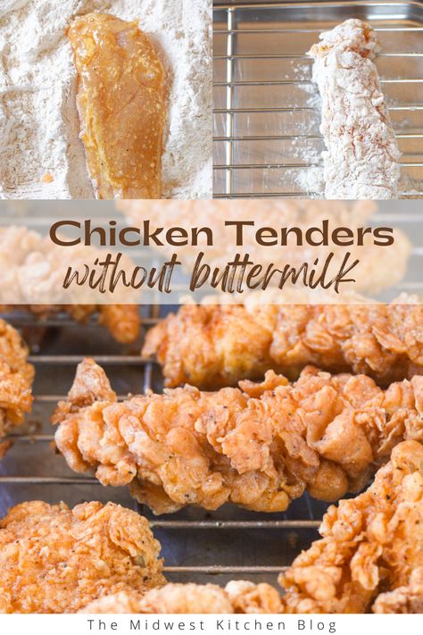 Crispy Chicken Tenders No Buttermilk, Double Fried Chicken Tenders, Extra Crispy Fried Chicken Tenders, Fried Chicken Tenders No Buttermilk, How To Make Crispy Chicken Tenders, No Buttermilk Fried Chicken, Crispy Chicken Breading Recipe, Country Fried Chicken Tenders, Stovetop Fried Chicken