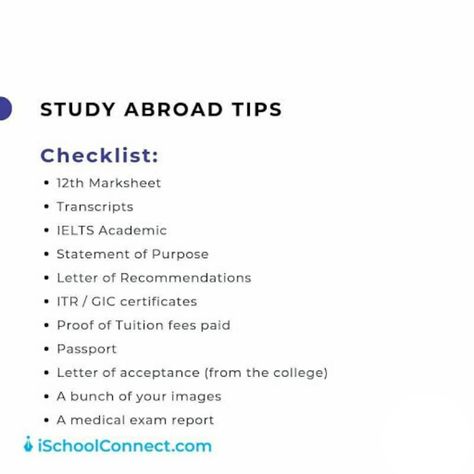 Document checklist for applying to universities abroad. #docs #whattoprepare #ischoolconnect Document Checklist, F1 Visa, University Abroad, Us Universities, How To Study, Language Proficiency, Standardized Testing, Tuition Fees, Letter Of Recommendation