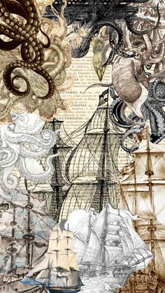 Pirate Aesthetic Collage, Pirate Wallpaper Aesthetic, Pirate Graphic Design, Pirate Aesthetic Wallpaper, Kraken Aesthetic, Pirate Moodboard, Kraken Wallpaper, Pirate Background, Pirates Wallpaper