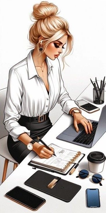 Woman Writing Illustration, Boss Lady Painting, Business Women Wallpaper, Boss Woman Illustration, Girl Boss Illustration, Boss Babe Outfits, Girly Art Illustrations Life, Pictures Girly, Boss Lady Planner