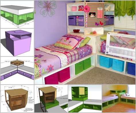 How to DIY Space Saving Corner Twin Beds Set | www.FabArtDIY.com LIKE Us on Facebook ==> https://www.facebook.com/FabArtDIY L Shaped Twin Beds With Corner Unit, L Twin Beds, L Shaped Twin Beds, Corner Twin Beds, Twin Storage, Twin Storage Bed, Corner Hutch, Diy Space Saving, Kids Shared Bedroom