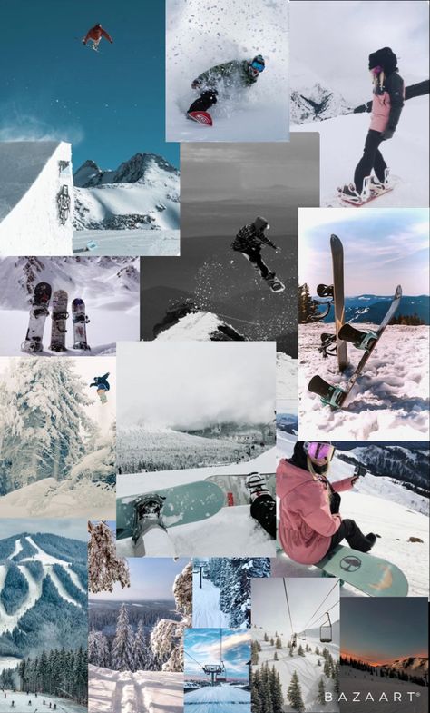 Snowboarding Aesthetic Wallpaper, Snowboarding Backgrounds, Skiing Moodboard, Skier Aesthetic, Skiing Background, Ski Collage, Snowboard Wallpaper, Snowboarding Wallpaper, Snowboard Pictures