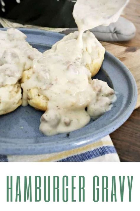 A little (ok, a lot) of this creamy meaty hamburger gravy splashed over some toast, biscuit, southern fried potatoes, or onions is simply the most perfect comfort dinner ever! #hamburger #gravy Old Fashioned Potato Soup, Sawmill Gravy, Hamburger Gravy, Comfort Dinner, Homemade Sandwich, Ham And Beans, Ham And Bean Soup, Hamburger Meat, Sausage Gravy