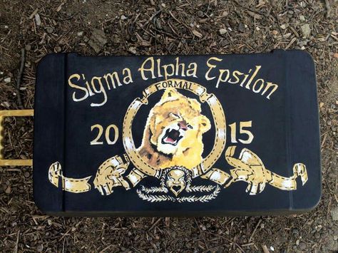 Sigma Alpha Epsilon SAE ΣΑΕ formal 2015 MGM lion logo Metro Golden Mayer film trailer cooler top Sae Fraternity, Mountain Weekend Cooler, Mgm Lion, Cooler Connection, Formal Cooler Ideas, Fraternity Coolers, Tri Delt, Sigma Alpha Epsilon, Coolest Cooler