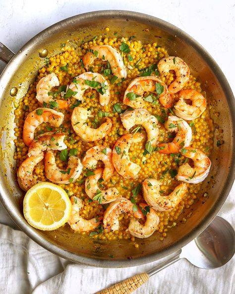 I’ve been on a cous cous kick lately. I think it can pack a ton of flavor and it’s super easy to cook. I also like to take something traditional and put a spin on it. Enter this cous cous shrimp scampi. 

It’s a simple dish, but because it is simple, I’d recommend not skimping on some of the ingredients that make it special (e.g. the wine. cook with the wine). Give that cous cous a little toast and you’ll also really bring out some toasty, warm flavors. Shrimp And Couscous Recipes, Shrimp Couscous, Seafood Meals, Shrimp Dinner, Couscous Recipes, Dinner Meal Prep, Cous Cous, Shrimp Scampi, Shrimp Recipes