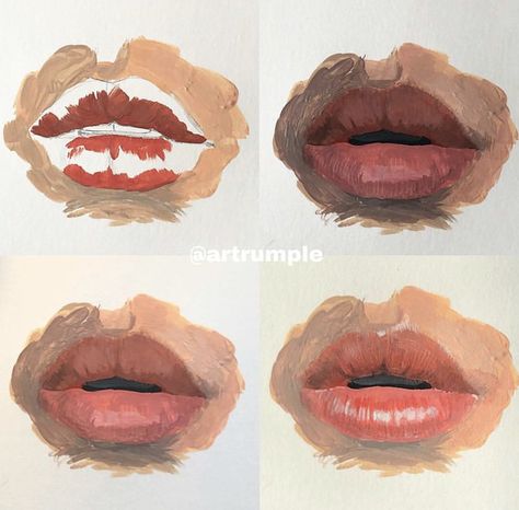 Mouth Painting Tutorials, Painting Noses In Acrylic, How To Paint Lips, Lips Oil Painting, Painting Anatomy, Lip Painting, Mouth Painting, Lips Painting, Oil Painting Tips