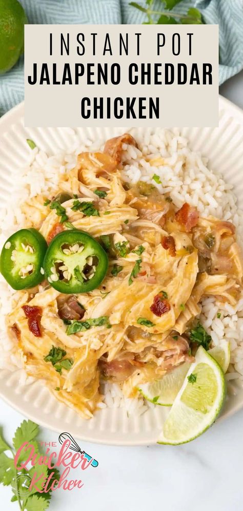 Instant Pot jalapeno cheddar chicken is a cheesy saucy chicken dish that is so easy to make! Serve this zesty chicken over a bed of steamed rice for a complete dinner your family will love! Jalapeno Cheddar Chicken, Saucy Chicken, Zesty Chicken, Steamed White Rice, Cheddar Chicken, Jalapeno Chicken, Jalapeno Cheddar, Instant Pot Recipes Chicken, Chicken Dish