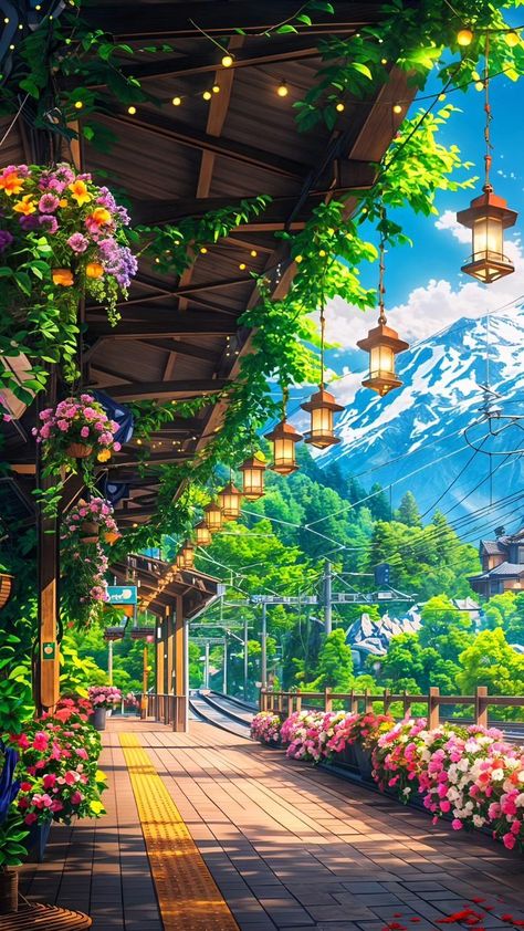 Images Hello Kitty, Dreamy Artwork, Dreamy Landscapes, Japon Illustration, Pretty Landscapes, Cool Wallpapers Art, Beautiful Landscape Wallpaper, Fantasy Art Landscapes, Landscape Illustration