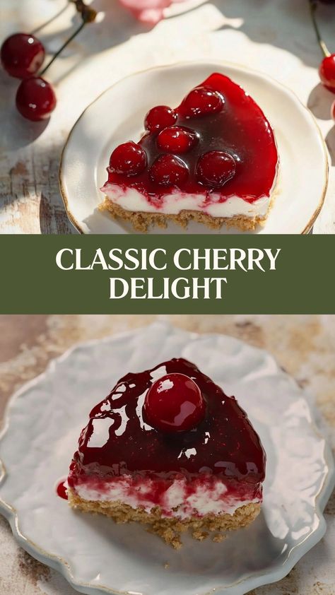 A blast from the past with every bite—Classic Cherry Delight is a layered, creamy dessert that’s perfect for any occasion. Sweet, nostalgic, and simply irresistible! 🍒✨🍰 #CherryDelight #NostalgicDesserts #ClassicTreats #LayeredGoodness #SweetAndCreamy #CherryLoversUnite #DessertPerfection #RetroSweets #EasyBaking #DessertGoals 🍒🍰 Cherry Dream Dessert, Classic Cherry Delight, Cherry Dessert Recipes, Lite Desserts, Cherry Delight Dessert, Cherry Recipes Dessert, Cherry Topping, Cherry Delight, Vanilla Filling