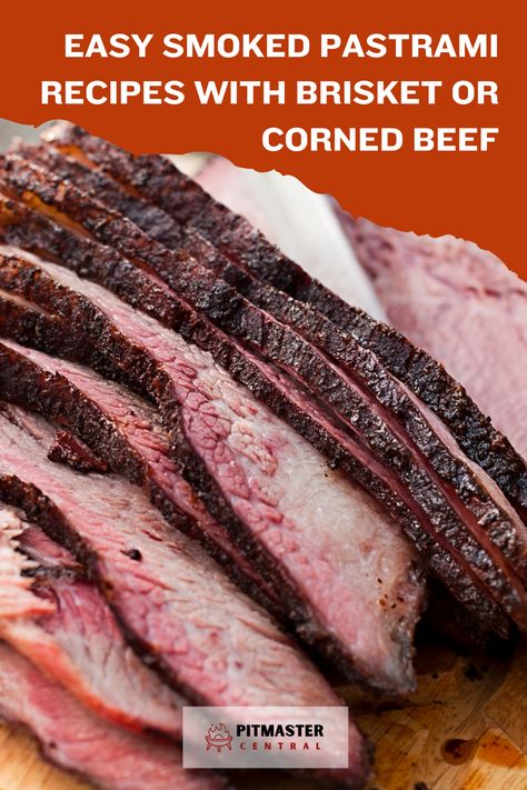 Delicious recipes for homemade smoked pastrami using brisket or corned beef. #smokedpastrami #homemaderecipes #bbqdelights Smoked Corned Beef Brisket Pellet Grill, Homemade Pastrami Recipe, Recipes With Brisket, Pastrami Recipes, Smoked Pastrami Recipe, Smoked Corned Beef Brisket, Smoked Pastrami, Homemade Pastrami, Smoked Corned Beef