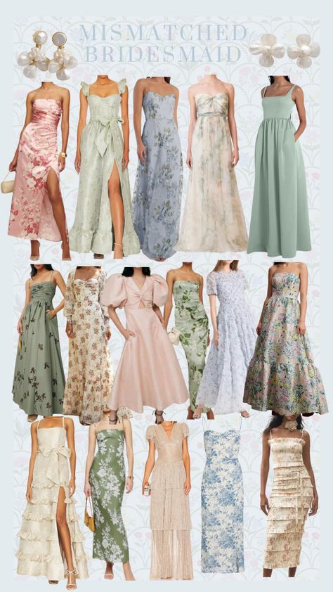 Barrow Silk Dress curated on LTK Bridesmaid Dresses Different Patterns, Mismatched Bridesmaid Dresses Silk, Bridesmaid Dresses Garden Party, Castle Bridesmaid Dresses, Summer Garden Wedding Bridesmaids, Mis And Match Bridesmaid Dresses, Bridgerton Inspired Bridesmaid Dresses, Non Traditional Bridesmaids, Unique Bridesmaid Dresses Vintage