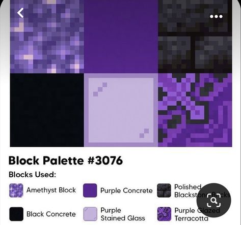 Amethyst Color Palette Minecraft, Purple Blocks Minecraft, Minecraft Purple Floor Designs, Minecraft Colors Palette, Minecraft Color Palette Purple, Purple Minecraft Palette, Minecraft Purple Gradient, Minecraft Patterns Wall, Dark Oak Color Palette Minecraft