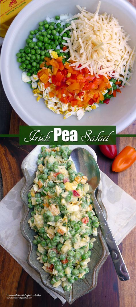 Irish Pea Salad | Sumptuous Spoonfuls Irish Green Salad, Irish Pea Salad, Irish Salad Sandwich, Irish Salads St Patrick, Salad Recipes Appetizers, Dublin Pea Salad, Irish Peas, Irish Salad Recipes, Irish Salads