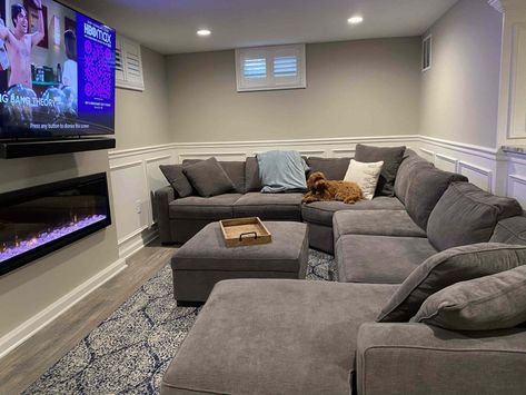 Finished Basement Family Room Ideas, Comfy Basement, Big Basement Ideas, Small Basement Family Room Ideas, Cozy Basement Family Room, Unrealistic Dreams, Basement Living Room Ideas, Family Cave, Narrow Basement Ideas