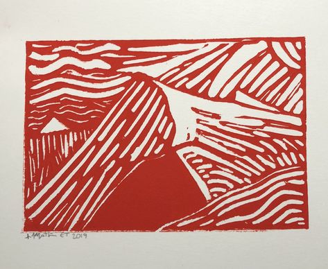 Linocut Eget Tryk Austria Lino Ideas, Orange Mountain, Color Wonder, Linocut Printmaking, Lino Art, Lino Cut, Japanese Woodblock Printing, Drawing Lessons, Lino Print