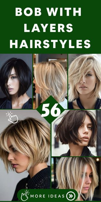 Elevate your bob haircut by adding layers that introduce dimension and movement, resulting in a chic and versatile hairstyle suitable for any occasion! Our expert stylists specialize in crafting layered bob hairstyles that are adaptable and simple to maintain. Whether you desire a layered bob with lengthy layers for a gentle and feminine appearance, a stacked bob with short layers for a confident and contemporary feel, or perhaps a layered bob featuring wispy ends for a textured and fun aestheti Layered Bob Hairstyles Round Faces, Short To Medium Bob Hairstyles, Short Layered Haircuts Bob, Easy Bob Haircut, Simple Short Bob Hairstyles, Layers Around Face Short Hair, Bob Haircut Side Bangs, Stacked Bob With Curtain Bangs, Short Layered Bob With Bangs Round Face