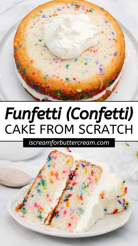 2 Tier Funfetti Cake, Funfetti Cake With Chocolate Frosting, Vanilla Confetti Cake Recipe, Easy Confetti Cake Recipe, Rainbow Frosted Cake, Moist Confetti Cake, Best Funfetti Cake Recipe, Homemade Confetti Cake, Sprinkle Cake Recipe