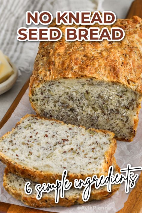 No Knead Seed Bread No Knead Seeded Bread, Oat Bread Recipe No Flour, No Flour Bread, No Yeast Bread Recipes, Healthy Bread Recipe, Soft Fluffy Bread, Seed Bread Recipe, Oat Bread Recipe, Seeded Bread