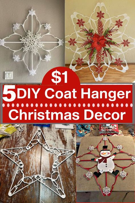 Easy tutorials on how to make beautiful Coat Hanger Snowflake Christmas Decorations DIY for your home both indoor and outdoor. Best Dollar Store Upcycle DIY craft for Christmas. Coat Hanger Wreaths, Winter Crafts Diy Decoration, Clothes Hanger Crafts Diy, Snowflake With Hangers, Snowflakes Out Of Hangers, Coat Hanger Snowflake With Lights, Hanger Christmas Tree Diy, Christmas Coat Hanger Decorations, Stars From Hangers