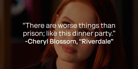 Cheryl Blossom has a lot to brag about, thanks to her rich and influential family. Although her personality is easily disliked, Cheryl has her own burden to bear as someone who knows the dark secrets embedded in her family. Based on the Archie Comics characters, "Riverdale" focuses on high school... Wild Cheryl Strayed Quotes, Cheryl Blossom Gif, Cheryl Strayed Quotes, Blossom Quotes, Cheryl Blossom Screencap, Cheryl Blossom Memes, Archie Comics Characters, Mysterious Events, Riverdale Characters