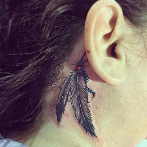 Tattoo Ideas Feather, Feather Tattoo Behind Ear, Inner Ear Tattoo, South Indian Blouse, Feather Tattoo Meaning, Indian Tattoos, Lotus Tattoos, Behind Ear Tattoos, Tattoo Behind Ear