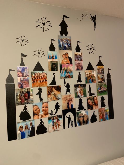 Disney Picture Wall Ideas, Disney 50th Party, Disney Castle Bulletin Board, Disney Party Ideas Decorations Diy, Disney Themed Bedrooms For Adults, Disney Event Ideas, Disney Party Backdrop, Disney Picture Wall, Disney Decorations Diy