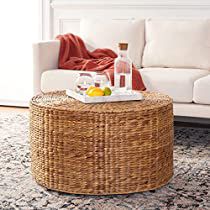 Check this out! Natural Coffee Table, Wicker Coffee Table, Safavieh Furniture, Drum Coffee Table, Rattan Coffee Table, Contemporary Coffee Table, Solid Wood Coffee Table, Organic Style, Water Hyacinth