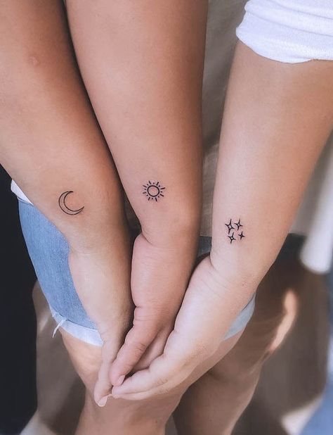 Small Tattoo For 3 Best Friends, 3 Sisters Matching Tattoos, 3sister Tattoos, Sister Trio Tattoo, Three Sister Tattoos Matching, Mom And Daughter Tattoos Matching For 3, Matching Tattoo With Sister, Sister Tattoos 3 Sisters, 3 Sister Tattoos Matching