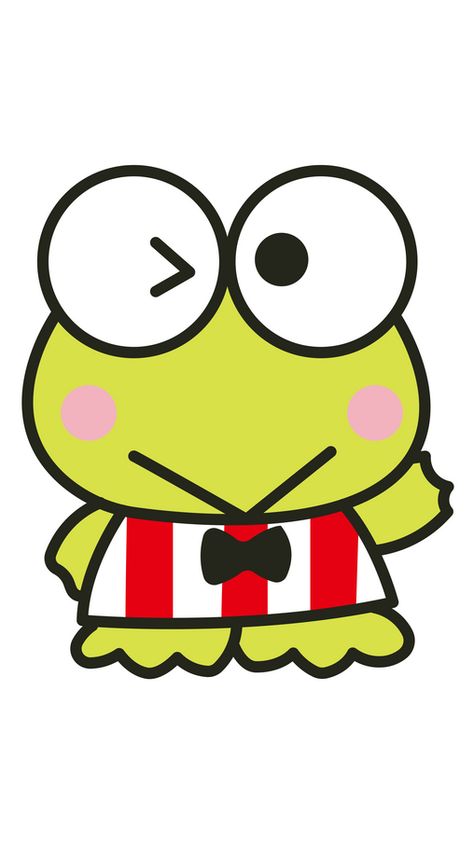 No, this kawaii character from the Sanrio universe isn't trying to call you for a date to his Donut Pond in our fanart Sanrio Keroppi Winks Sticker. Frogs do not wink in the way that humans do.... Frog From Sanrio, The Frog From Hello Kitty, Sanrio Characters Keroppi, Sanrio Frog Icon, Kawaii Sanrio Characters, Kuropin Hello Kitty Frog, Sanrio Wallpaper Keroppi, Kuropin Sanrio, San Rio Characters