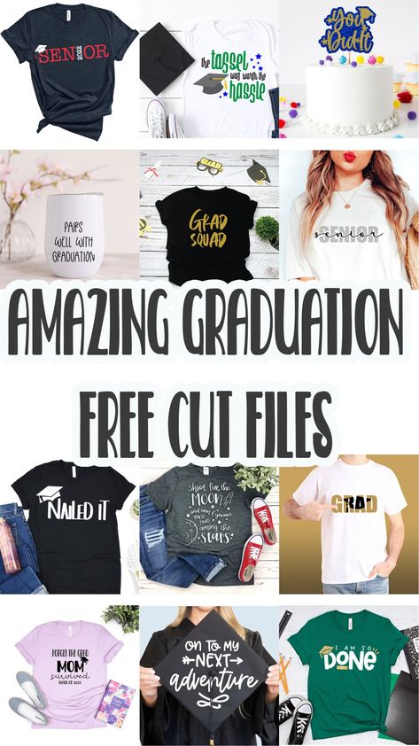 check out this list of the best graduation svg files. Twelve amazing files for you to use to create beautiful gradation projects. DIY shirts and pintables, you will love each of these ideas. Graduation Cricut Projects, Graduation Shirts Ideas, Project Graduation Shirts, Cricut Graduation Gifts, Graduation Tee Shirts Ideas For Family, Graduation Cricut Ideas, Graduation Tshirt Ideas, Graduation Family Shirt Ideas, Shirts For Graduation Family