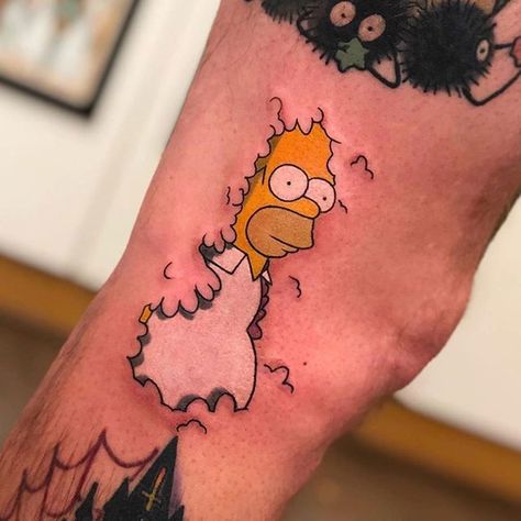 The Simpsons Tattoo, Today Tattoo, 90s Tattoos, Simpsons Tattoo, Nerdy Tattoos, Tattoo Uk, Clever Tattoos, Cartoon Character Tattoos, Pokemon Tattoo